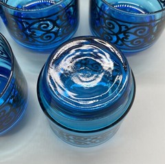 Vintage MCM J Wm Hale Signed Cobalt Blue Lowball Glasses Tumblers Scrolls – Rare