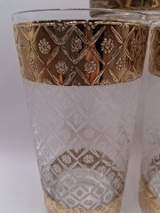 Vtg. Culver Ltd. Scintilla 22K Gold Highball Tumblers 3 Floral Diamond Glasses