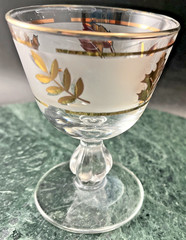 Vtg MCM Libby Gold Leaf Frosted Cordial Goblet Bar Glass 4″ x 2 3/4″ Priced Each