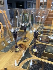 3 Melody By Block Crystal Amethyst Water Goblets Hand Blown New w/Stickers