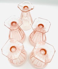 Vintage Jeannette Glass Pink Floral Blossom Square Footed Tumbler – Set of 5