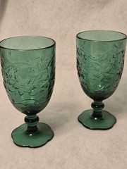 Princess House Fantasia Poinsettia Emerald Green 16 Oz Iced Tea Glass Set of 2