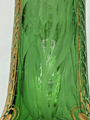 Moser/Harrach Bohemian-Green To Clear-Tulip Intaglio Cut Glass Vase-13″