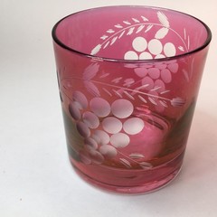 Bohemia Cranberry Red Etched Grape Leaf Whiskey/Rocks Glass Tumbler