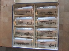 Libbey Hostess set of 8 SILVER WOODLAND PATTERN 15.5 oz Glasses Tumblers w/ Box