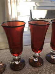 Five Ruby Red Champagne Glasses with Silver design by Arte Italica «Contessa «