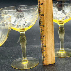 5 Champagne Sherbet Glasses 5.75” Optic Topaz Yellow Crystal Etched Flowers