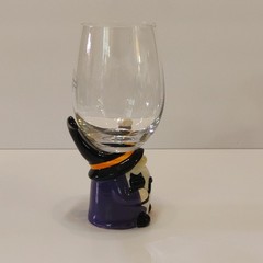 Gnome Wizard Fantasy Wine Glass Glass Ceramic Purple Black White With Cat