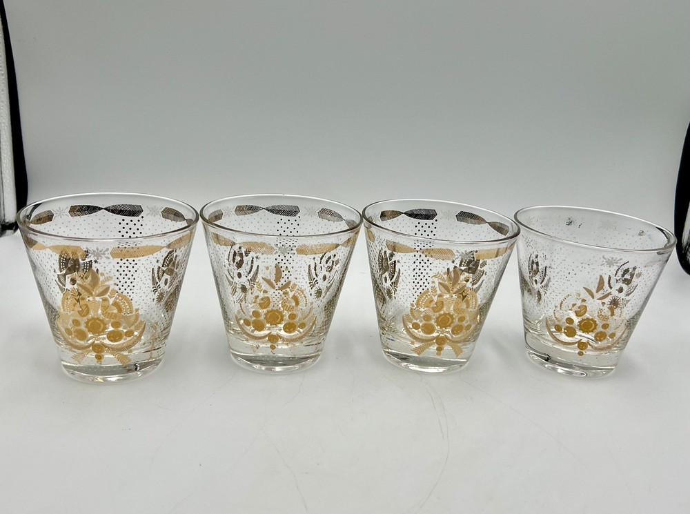 4 Vtg. Georges Briard Sonata Gold Double Old Fashioned Whiskey Rocks Glasses