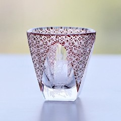 Lasering Chinese Style Hand Cut To Clear Red Sake/Shot Glass For Spirits 1oz