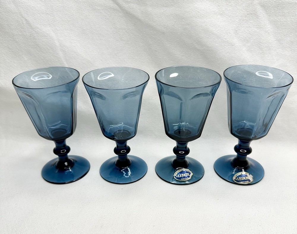 4 Lenox USA Antique Dark Blue Glasses 5in. NEW WITH LABEL