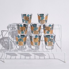Vintage 1960s Culver Carnival Shot Glasses Turquoise 22K Gold MCM Barware Set 8