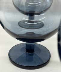 6 Block Capers Blue Goblets Glasses Smoke Navy 14 oz Mid Century Modern