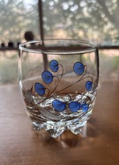 Giorgi Italy Ice Bucket And (5) Rocks Glasses Hand Painted Blue Flowers MCM