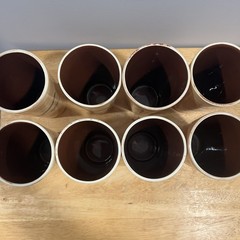 VTG 1970s Old Western History Ceramic Tumbler Set of 8 Pistol & Revolver Barware