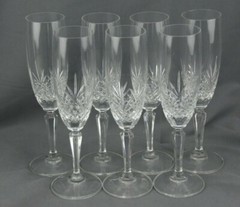 Set 7 Champagne Flutes Crystal Unmarked Beautiful Bright Shiny