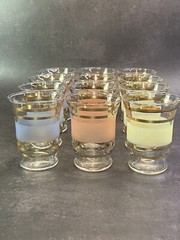 Vintage Frosted and Gold Stripe Juice Glass Set.