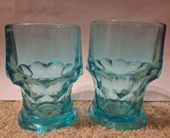 Set 2 Capri Blue Georgian Flat Glass Tumbler By Hazel Atlas Drinkware 4.25″x3″