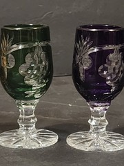 Vintage Bohemian Harlequin Cordial Glasses Set of 4 Multicolor Cut Grapes 4.5
