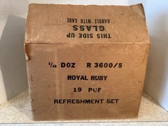 Vintage Royal Ruby Red 19 Piece Glass Drinkware Set Original Box, 12 With Labels