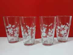 VTG Libbey White Stencil Summer Fruit Panorama Tall Tumblers 6in