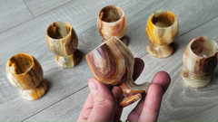 Set of 6 Natural Onyx Stone Goblets Hand Carved Wine Cups Marble Chalices 831g