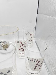 MCM Casino Poker Card Highball Glassware 8oz with Ice Bucket Lot of 9