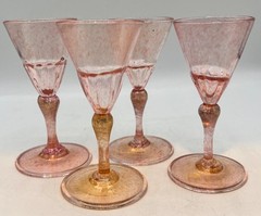 set of 4 Murano Venetian cranberry and gold flecked art glass wine goblets