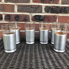 Vintage MCM Everlast Aluminum Koozies Clear Glass Inserts Set Of 6
