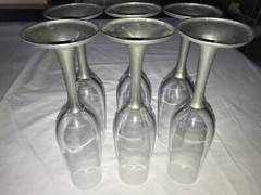 6 Rare ETAINS France CTR 7oz CHAMPAGNE Flute GLASS Pewter Stem STAMP Barware 8½»