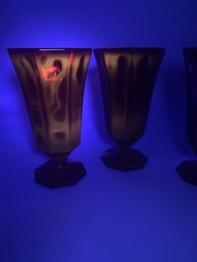 MCM Octagonal Ruby Amber Yellow Cadmium Orange Gothic Viking Water Goblets Set