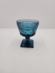 Vtg MCM Indiana Glass Aqua Blue Park Lane Colony Footed Sherbet Glasses 6pc 4.4″