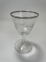 Cordial Liquor silver rimmed glasses Laurel Leaf Etched Set of 2