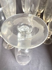 Set of 12 Vintage Reizart Crystal Parfait Glasses Cube Stem Etched Wheat Pattern