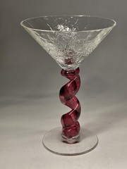 2002 Union Street Glass Ruby Spiral Stem Martini Cocktail Glass 7” Signed
