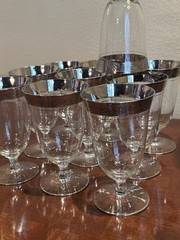 Set 10 Tiffin Clear Iced Tea Glasses Platinum Encrusted Band Beauties