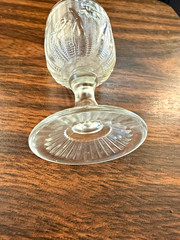 Clear Pressed Glass Floral Pattern Goblet, Round Stemmed Drinking Glass