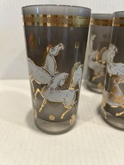 8 Vintage MCM Culver Ming Smokey Stallion Horse Gold 5.5″ HIGHBALL GLASSES