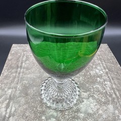 Set Of Six Anchor Hocking Forest Green Boopie Bubble Foot Water Glass 5.5” Tall