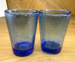 Fire and Light 12oz Cobalt Blue Recycled Glass Tumbler 2pc Lot 4.75″ Retired