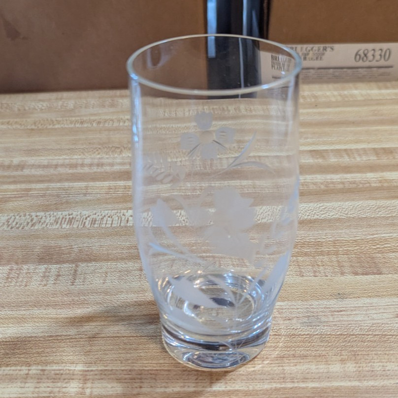 Vintage Solid Clear Glass Etched Highball Drinking Globe Glass