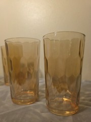 Amber Honeycomb Pattern Glass Tumbler Six-Piece Set, Glossy Round Drinkware