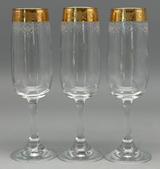 3 CELLINI BLOWN CRYSTAL CHAMPAGNE FLUTES GLASSES HAND DECORATED 24 KT GOLD ITALY