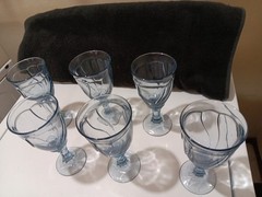 6 Nortake Sweet Swirl Blue Wine Glasses 7.5 Inches