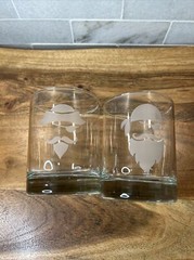 Set of 2 Rocks Glass Etched Frosted Pirate Faces Whiskey Rocks Glass