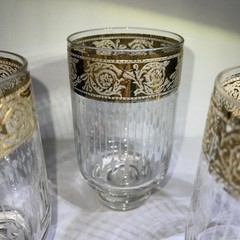 CULVER Starlyte 3 Highball Cocktail Glam Glasses Ornate 22K Gold Bands MCM VTG
