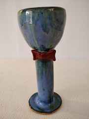 Beautiful Drip Glazed Bowtie Pottery Goblet/Wine Glass Chalice Signed Numbered.