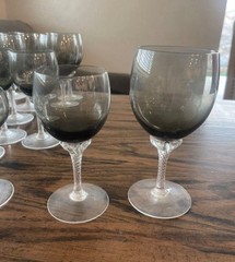 Vintage Gray Smoked, Clear Twisted Stem Barware Wine Glasses. Set Of 32 Glasses.