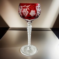 Ajka Marsala ruby red cut-to-clear crystal wine goblet Made In Hungary
