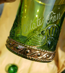 Antique US Glass Colorado Green Glasses One Etched «State Fair 1906″ 3 1/2»